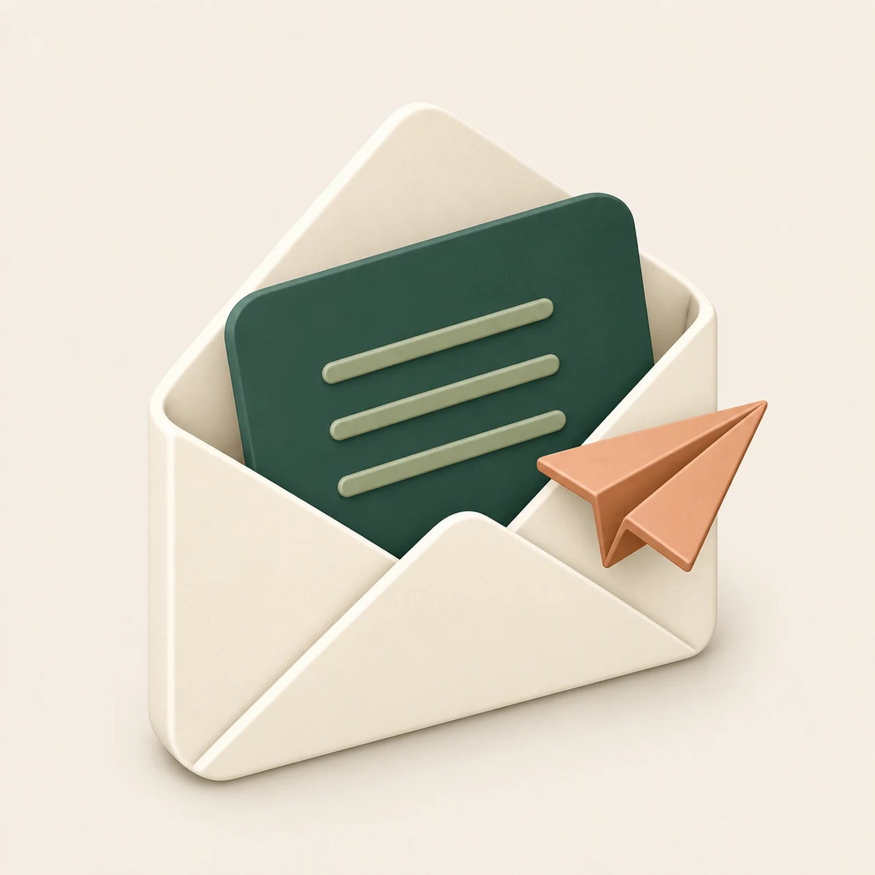 Open envelop met een bericht en een papieren vliegtuigje